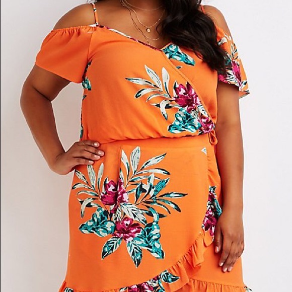 Charlotte Russe Tops - Orange floral two piece skirt set